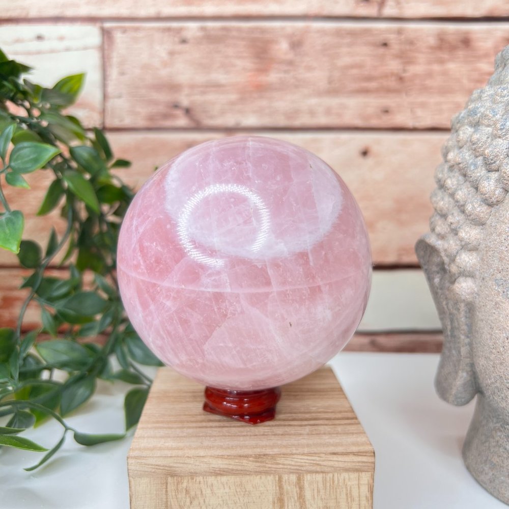 2 lb Natural Pink Rose Quartz Sphere - Beautiful Crystal Sphere with Stand